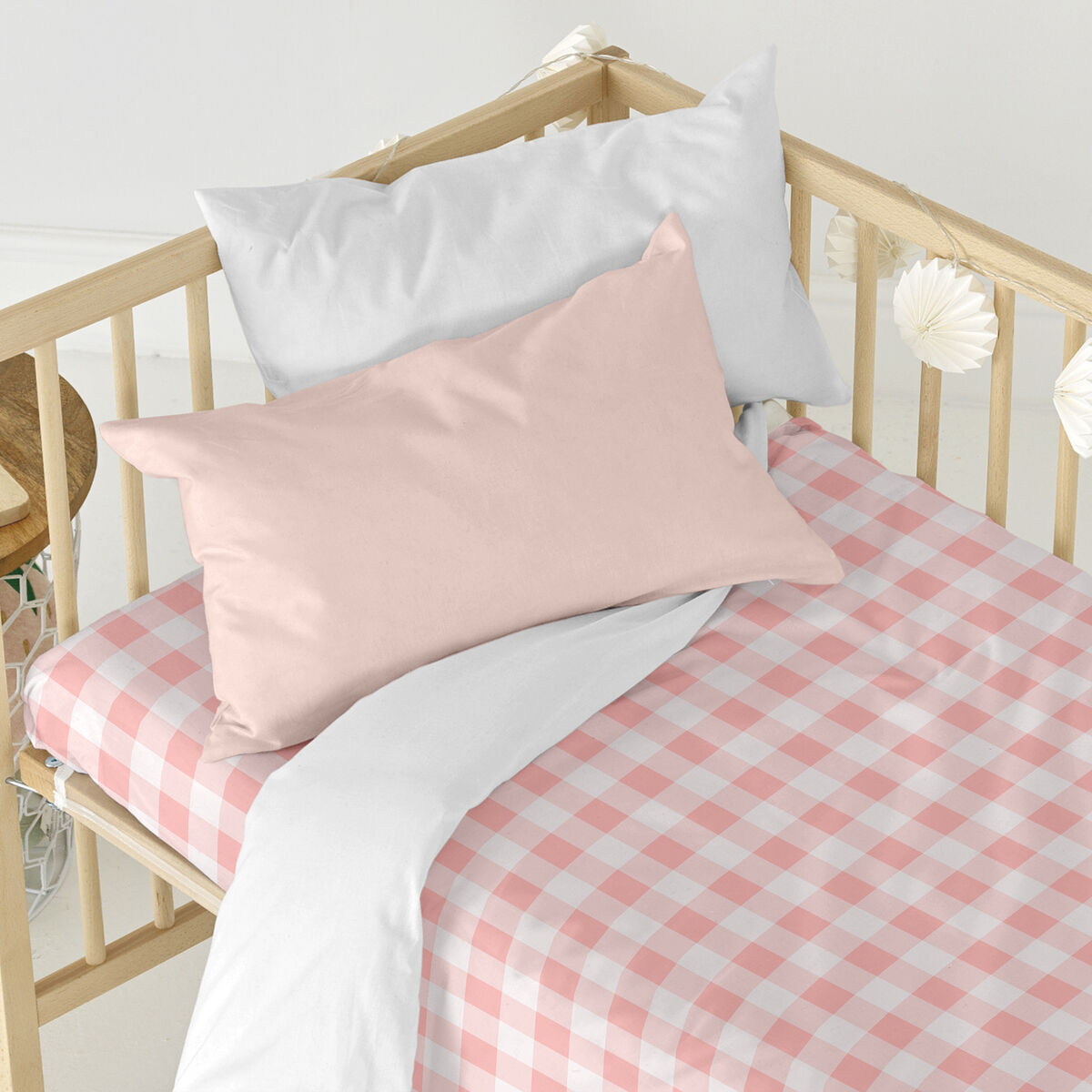 Prostěradlo HappyFriday BASIC KIDS Bílý Růžový 70 x 140 x 14 cm